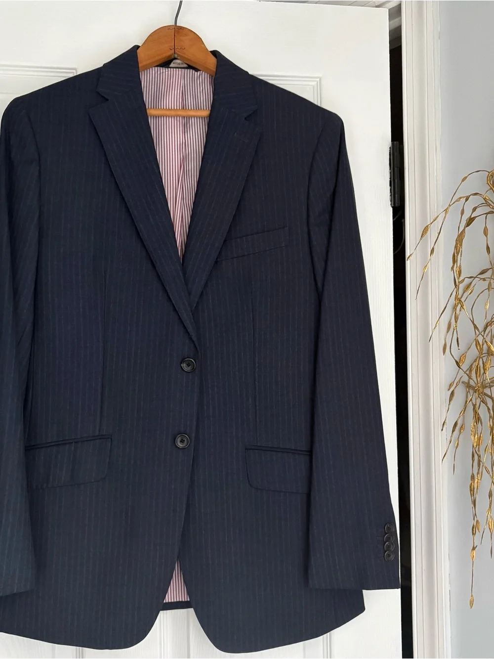 Banana Republic Men's Navy Wool Pinstripe Two-Button Suit Jacket and Pants Set
